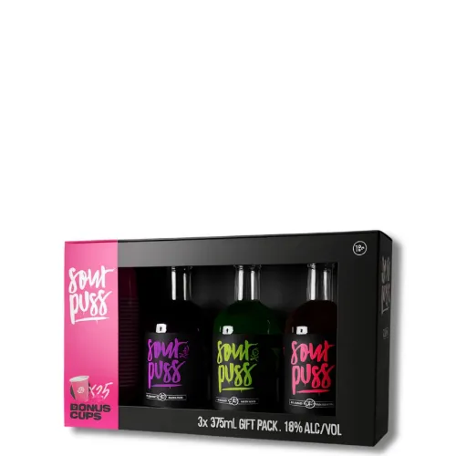 Picture of Sour Puss Mixed Gift Pack Apple Grape & Watermelon Bottles 375ml